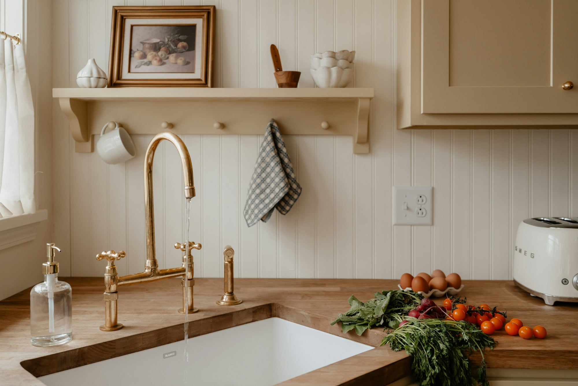 A warm kitchen sink at golden hour
